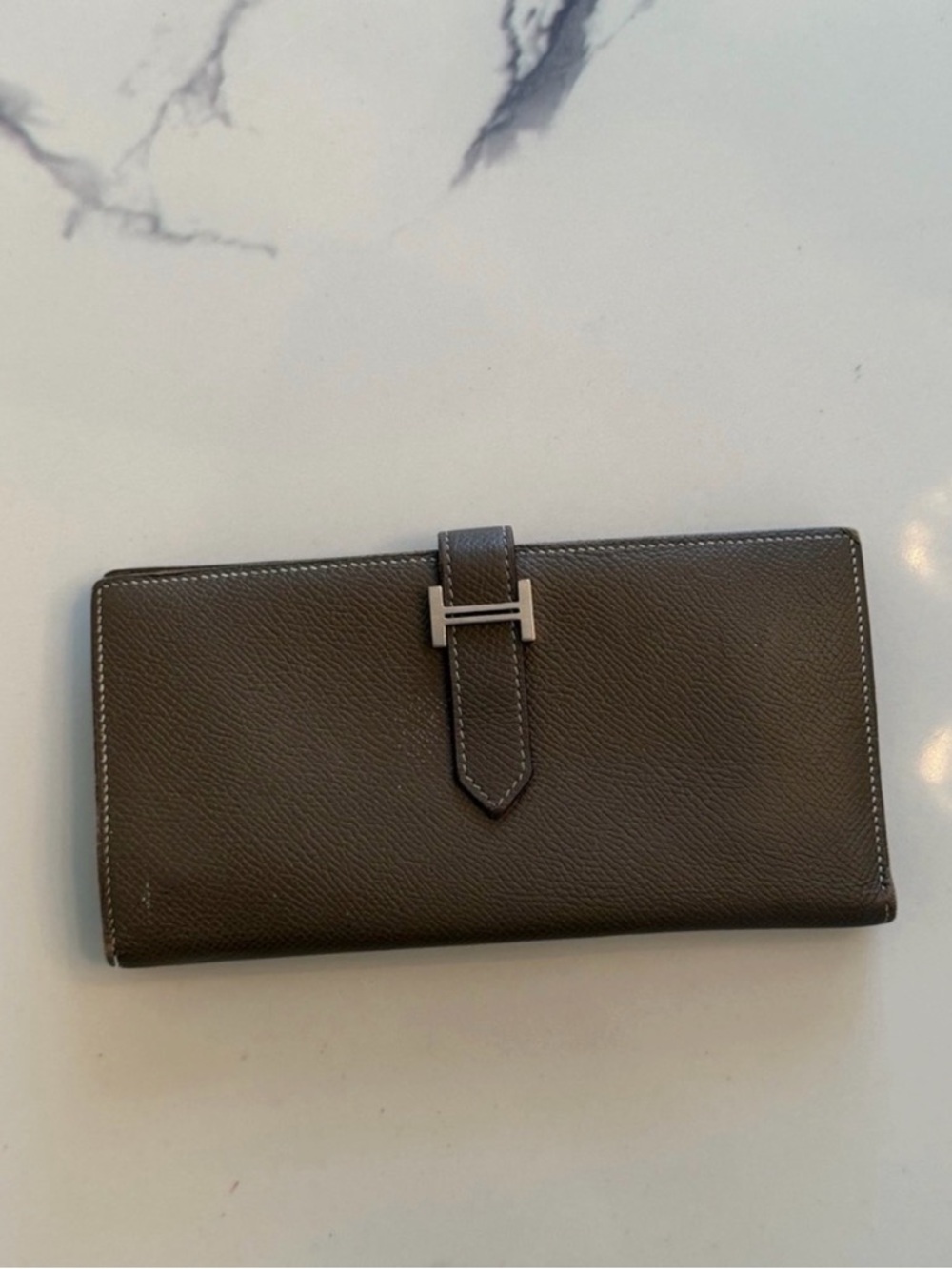 Authentic Hermes Bearn wallet in Etoupe palladium hardware